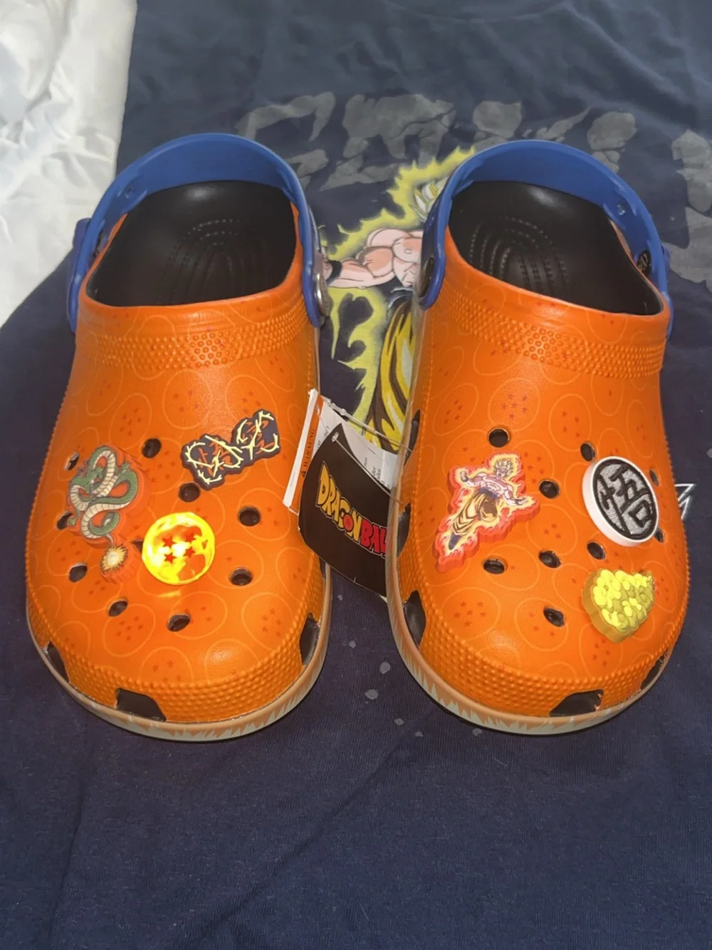Men Orange Dragon Ball Clog Shoes with Blue Strap